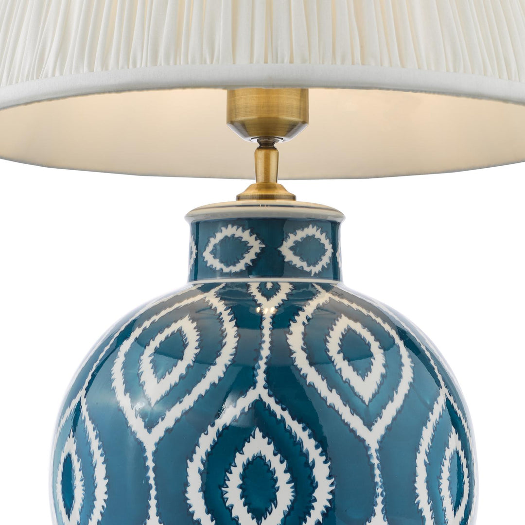 Dar DAK4223-ULY1615 Dakari Table Lamp Blue Ceramic and Antique Brass With Shade