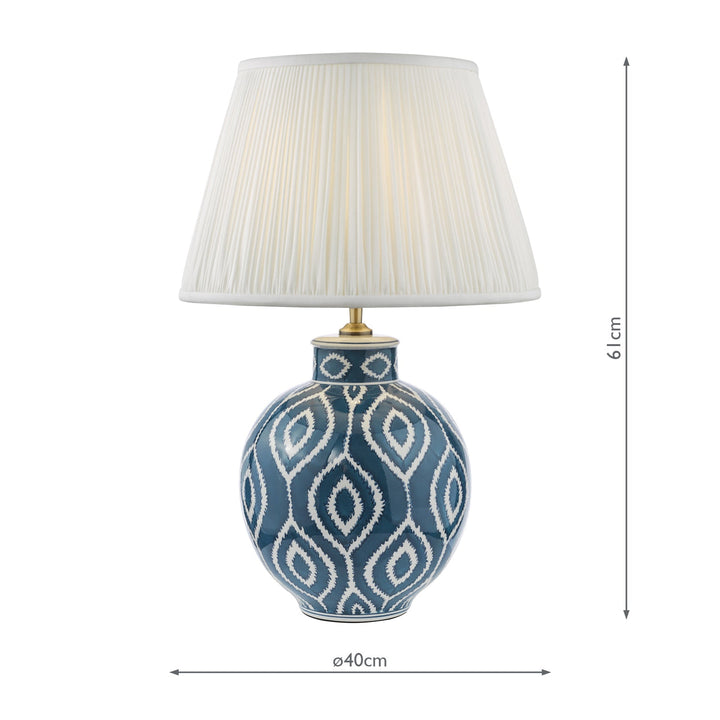 Dar DAK4223-ULY1615 Dakari Table Lamp Blue Ceramic and Antique Brass With Shade