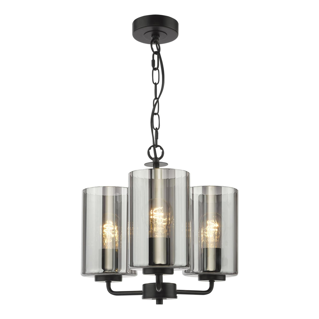 Dar DAY0322 Daylin 3 Light Pendant Satin Black and Smoked Ribbed Glass