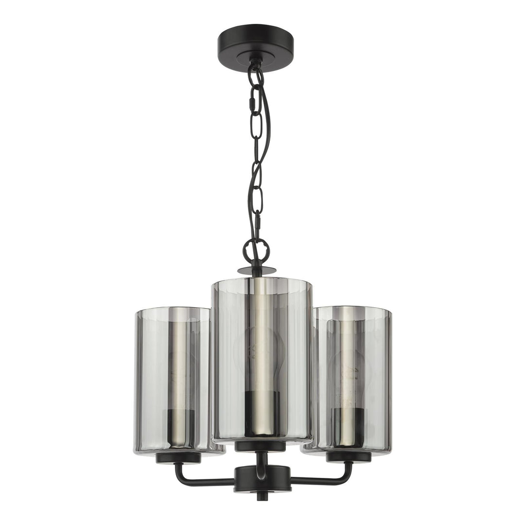 Dar DAY0322 Daylin 3 Light Pendant Satin Black and Smoked Ribbed Glass