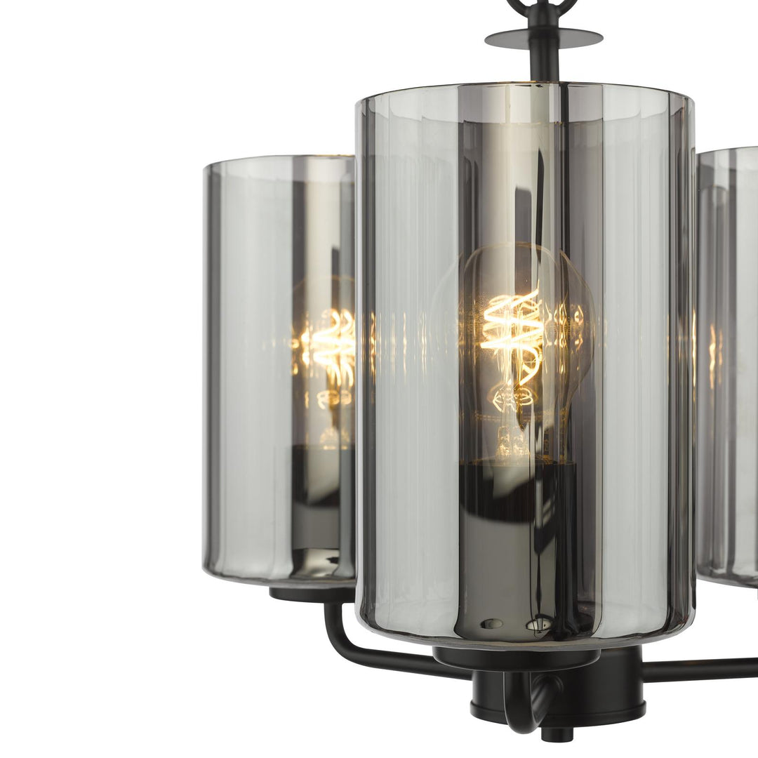 Dar DAY0322 Daylin 3 Light Pendant Satin Black and Smoked Ribbed Glass