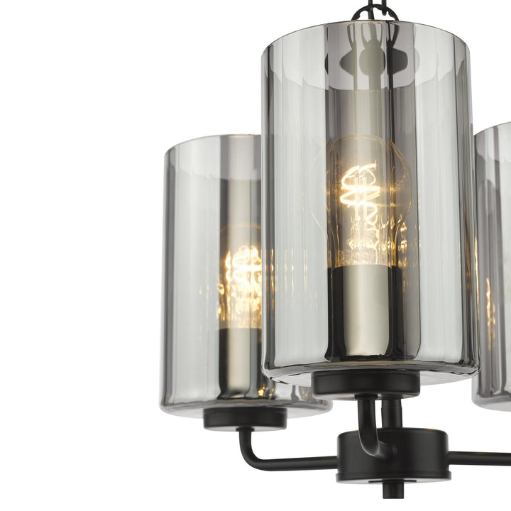 Dar DAY0322 Daylin 3 Light Pendant Satin Black and Smoked Ribbed Glass