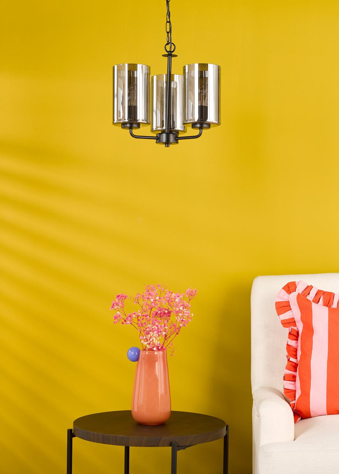 Dar DAY0322 Daylin 3 Light Pendant Satin Black and Smoked Ribbed Glass