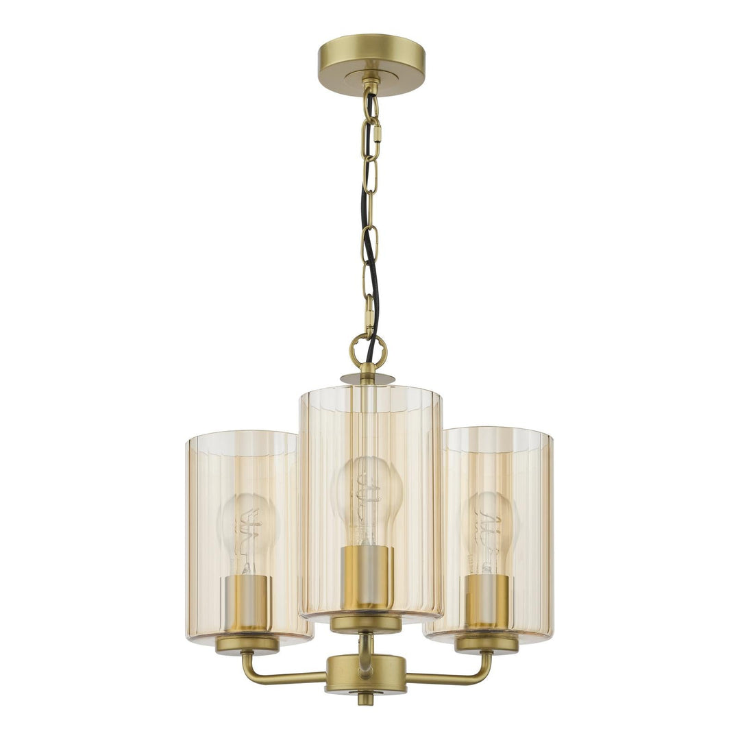 Dar DAY0335 Daylin 3 Light Pendant Satin Gold and Amber Ribbed Glass