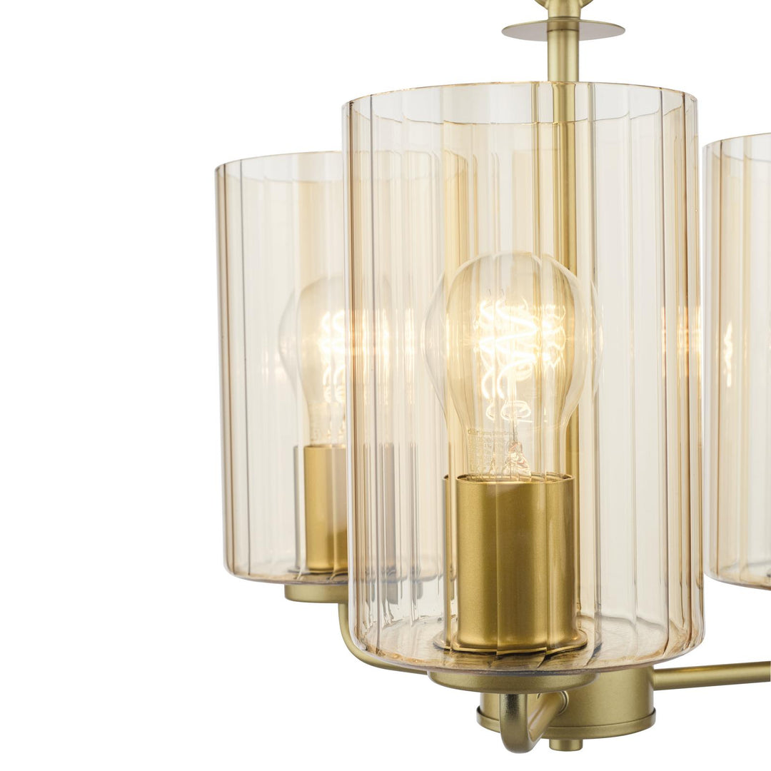 Dar DAY0335 Daylin 3 Light Pendant Satin Gold and Amber Ribbed Glass