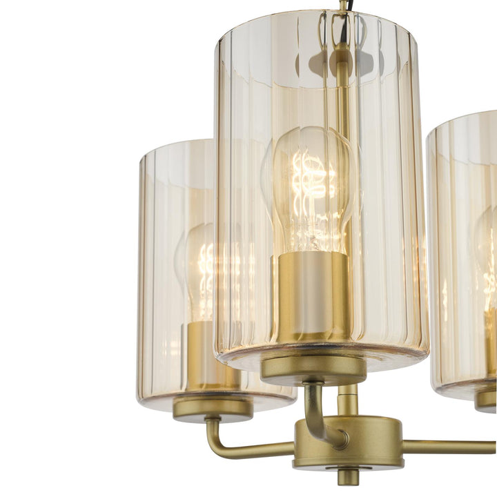 Dar DAY0335 Daylin 3 Light Pendant Satin Gold and Amber Ribbed Glass