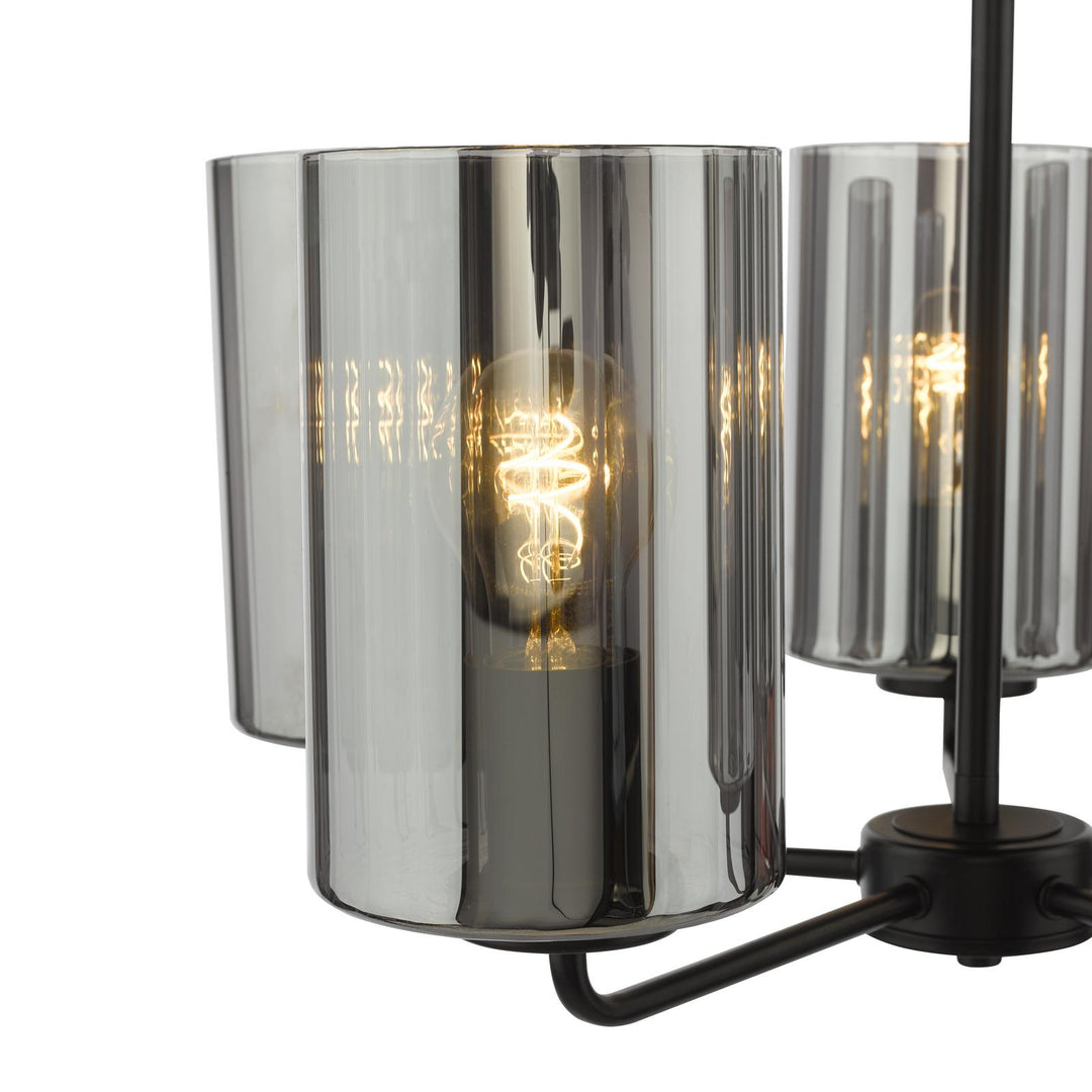 Dar DAY0522 Daylin 5 Light Pendant Satin Black and Smoked Ribbed Glass