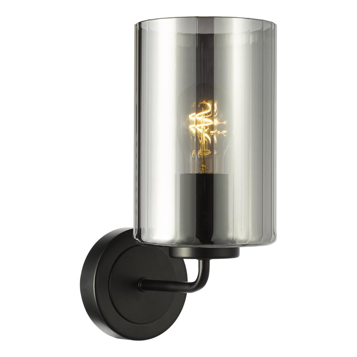 Dar DAY0722 Daylin Wall Light Satin Black and Smoked Ribbed Glass