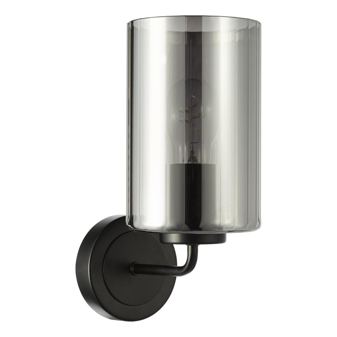 Dar DAY0722 Daylin Wall Light Satin Black and Smoked Ribbed Glass