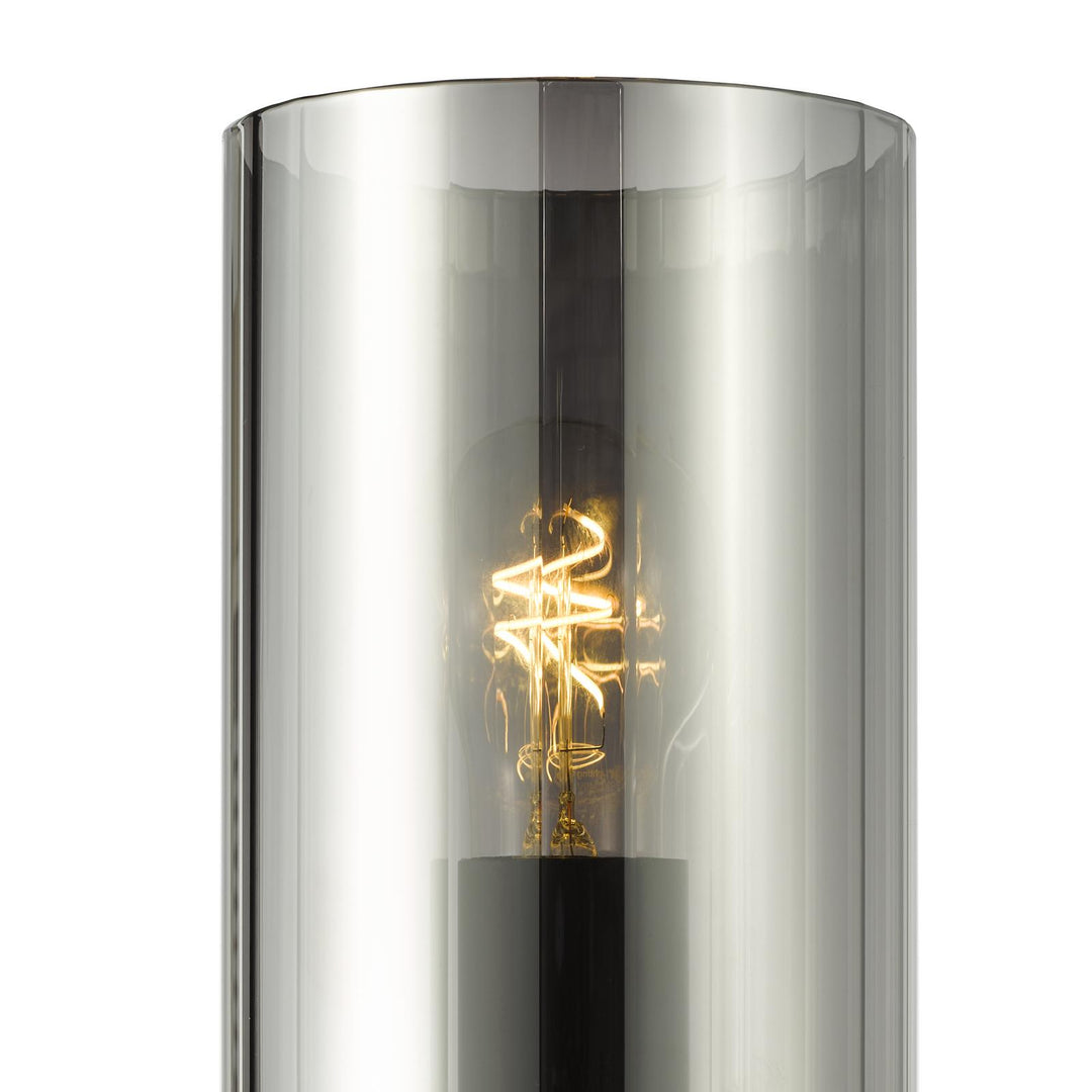 Dar DAY0722 Daylin Wall Light Satin Black and Smoked Ribbed Glass