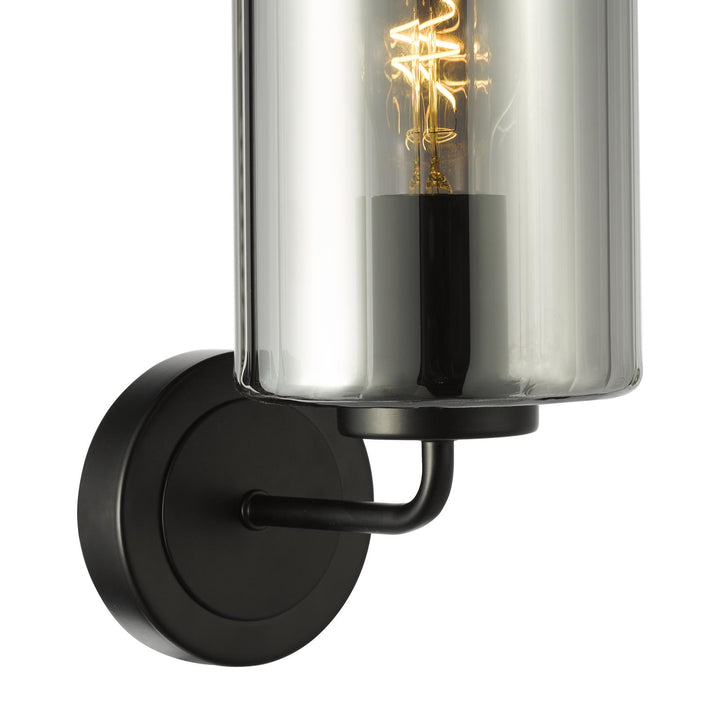 Dar DAY0722 Daylin Wall Light Satin Black and Smoked Ribbed Glass