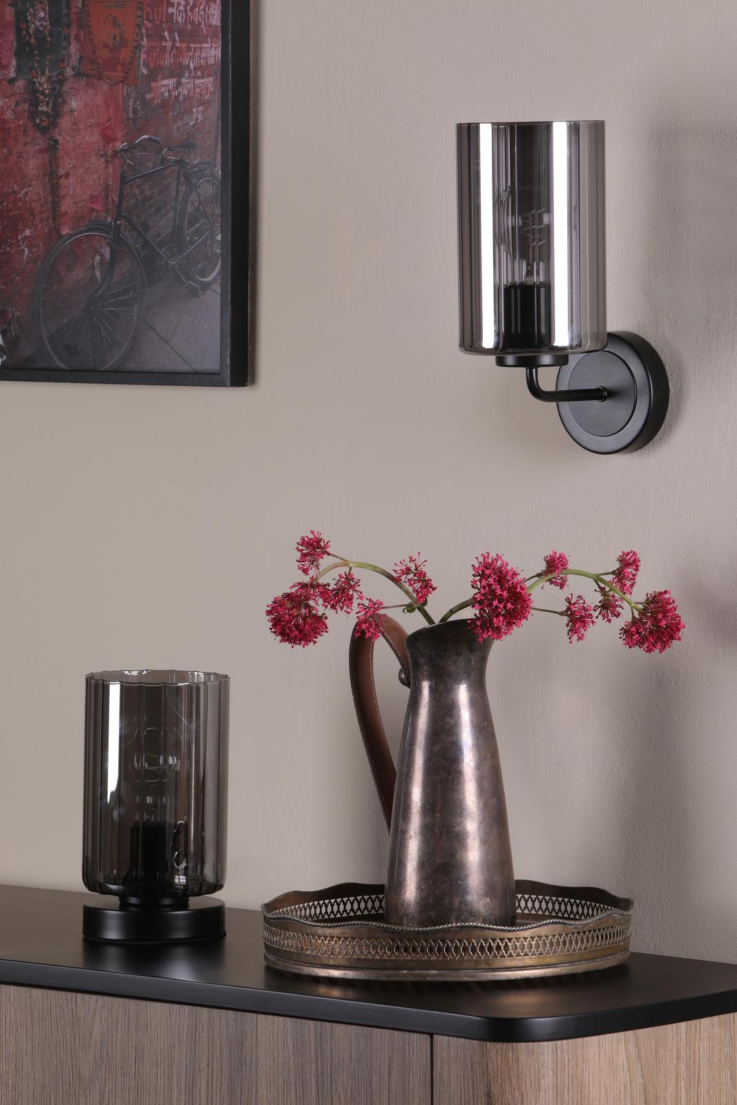 Dar DAY0722 Daylin Wall Light Satin Black and Smoked Ribbed Glass