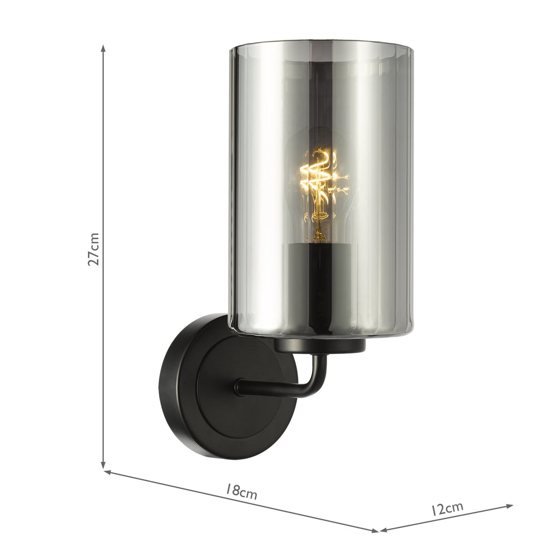 Dar DAY0722 Daylin Wall Light Satin Black and Smoked Ribbed Glass