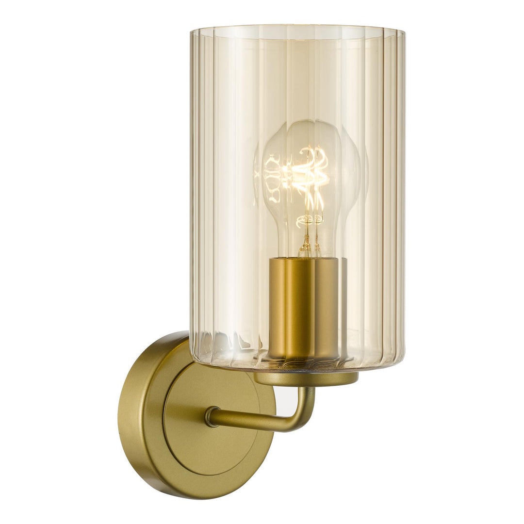 Dar DAY0735 Daylin Wall Light Satin Gold and Amber Ribbed Glass
