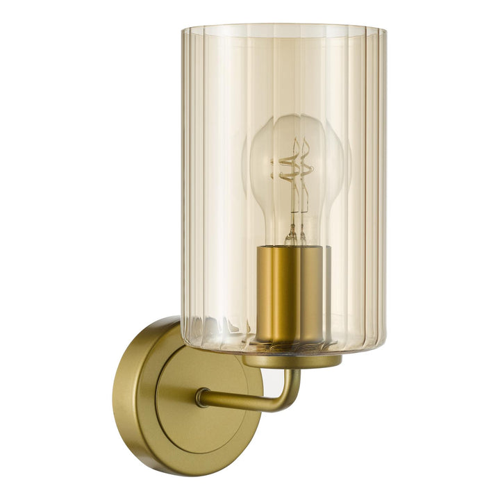 Dar DAY0735 Daylin Wall Light Satin Gold and Amber Ribbed Glass