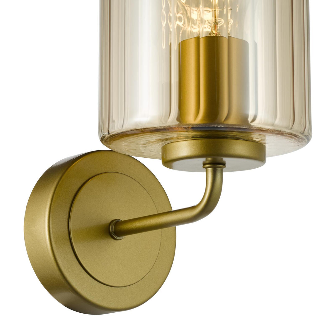 Dar DAY0735 Daylin Wall Light Satin Gold and Amber Ribbed Glass