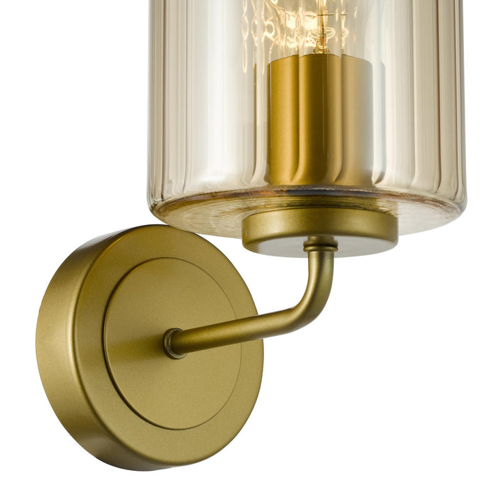 Dar DAY0735 Daylin Wall Light Satin Gold and Amber Ribbed Glass