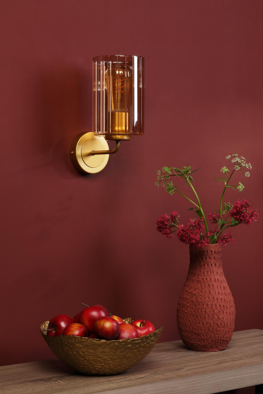 Dar DAY0735 Daylin Wall Light Satin Gold and Amber Ribbed Glass