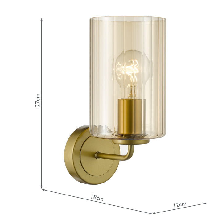 Dar DAY0735 Daylin Wall Light Satin Gold and Amber Ribbed Glass