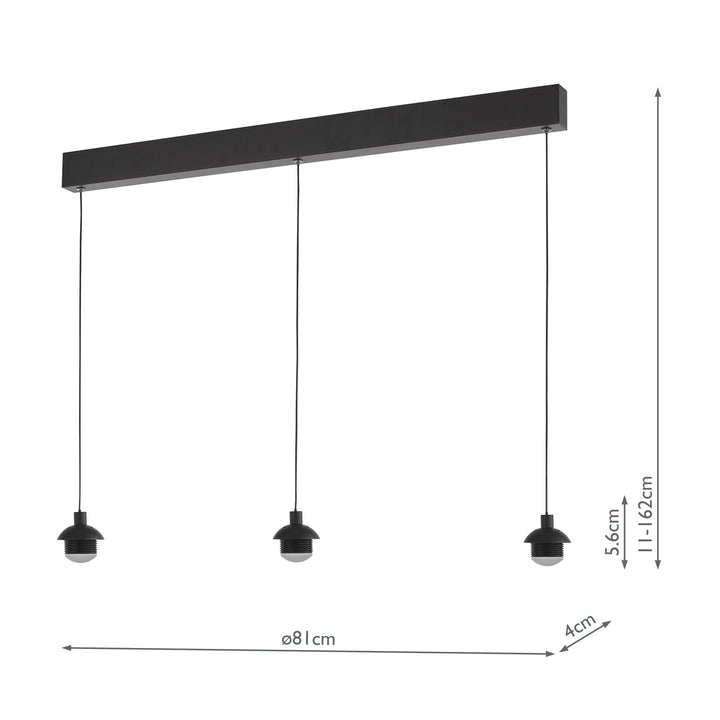 Dar EIL0322 Eileen 3 Light Bar Pendant Matt Black LED