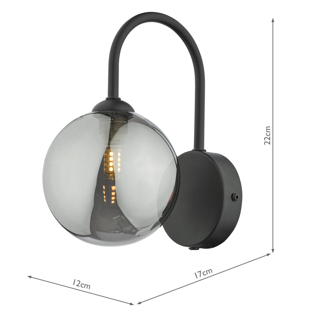 Dar EIS0722 Eissa Wall Light Matt Black and Smoked Glass