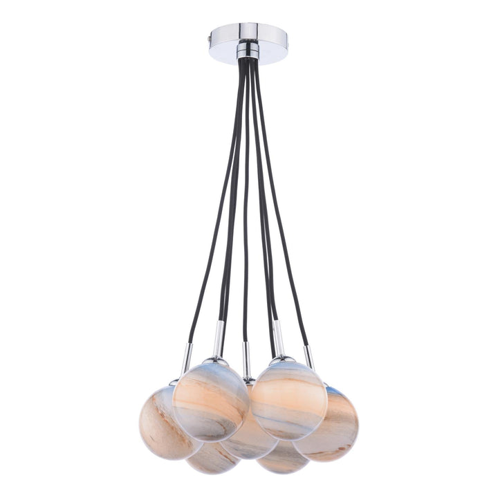 Dar ELP342-07L Elpis 7 Light Cluster Pendant Polished Chrome With Planet Style Glass