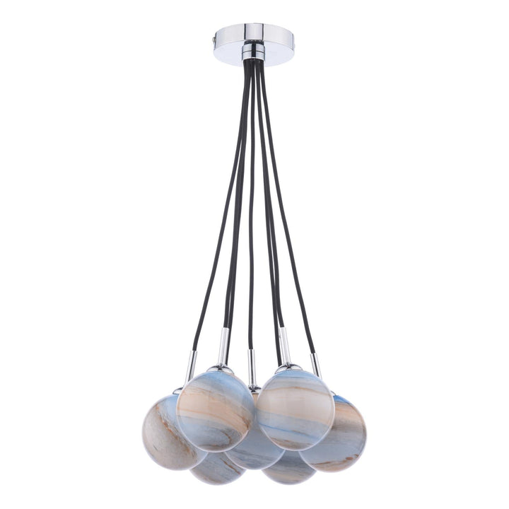 Dar ELP342-07L Elpis 7 Light Cluster Pendant Polished Chrome With Planet Style Glass