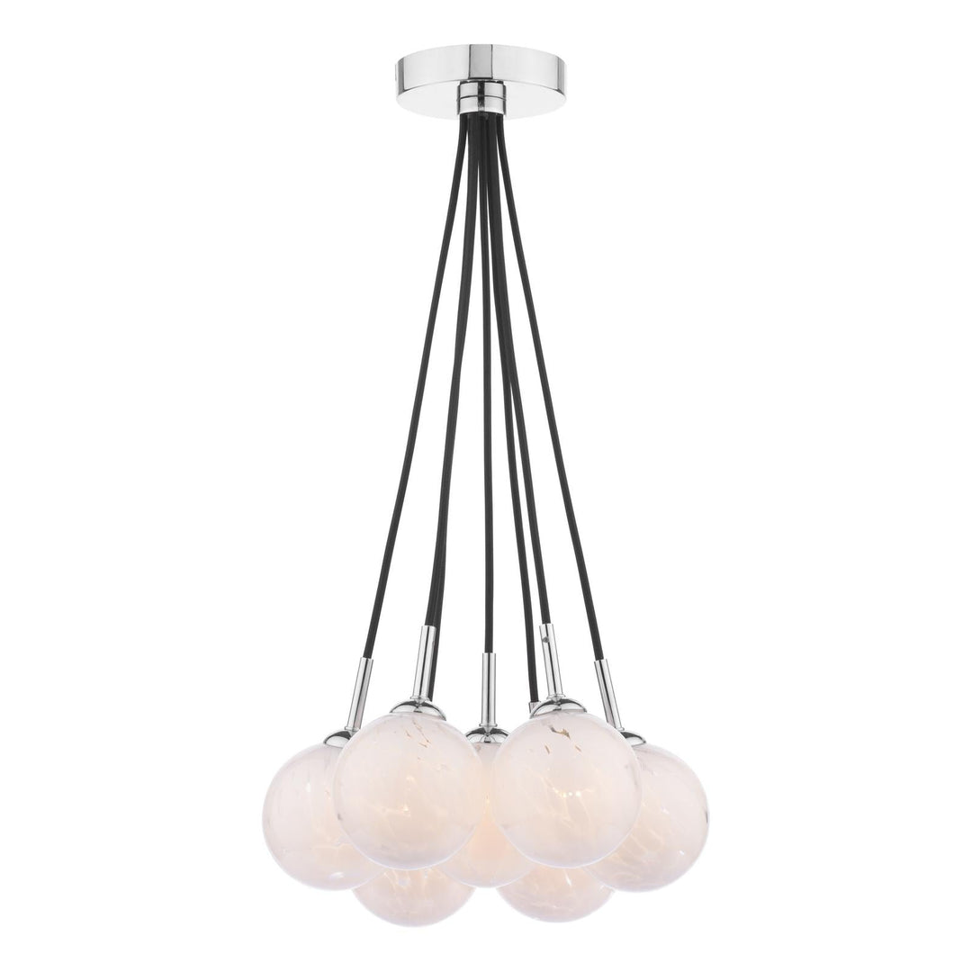 Dar ELP342-17 Elpis 7 Light Cluster Pendant Polished Chrome With White Confetti Glass