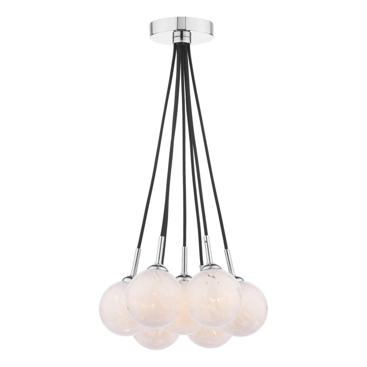 Dar ELP342-17 Elpis 7 Light Cluster Pendant Polished Chrome With White Confetti Glass