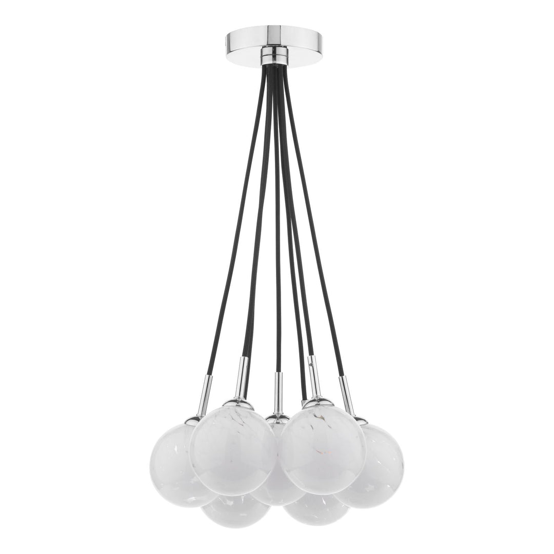 Dar ELP342-17 Elpis 7 Light Cluster Pendant Polished Chrome With White Confetti Glass