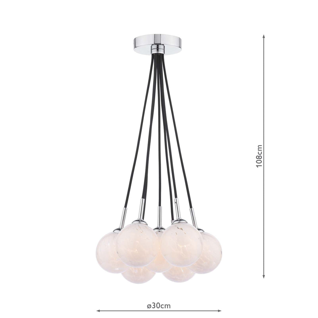 Dar ELP342-17 Elpis 7 Light Cluster Pendant Polished Chrome With White Confetti Glass