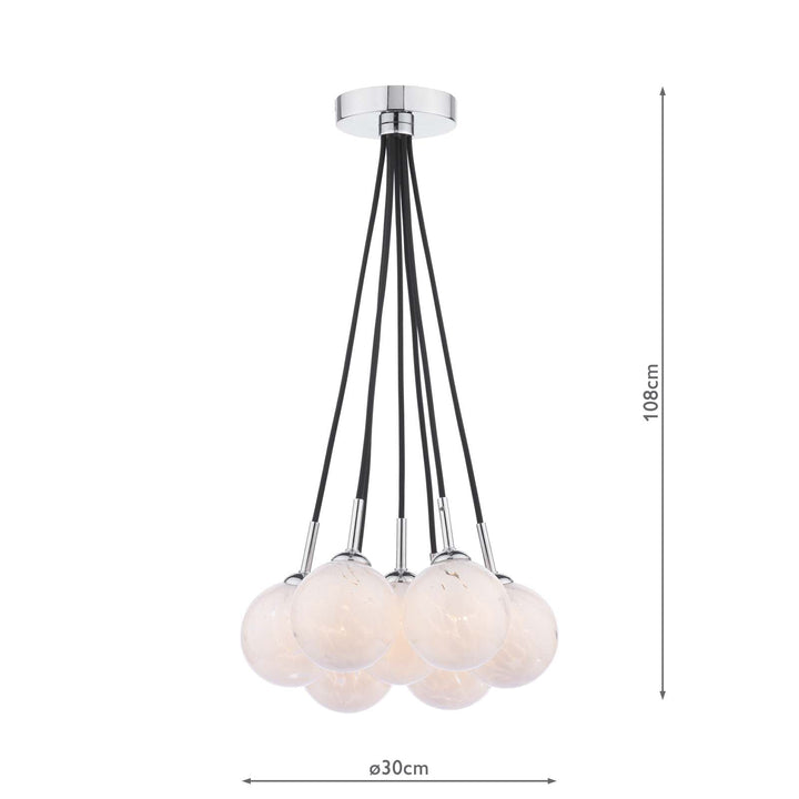 Dar ELP342-17 Elpis 7 Light Cluster Pendant Polished Chrome With White Confetti Glass