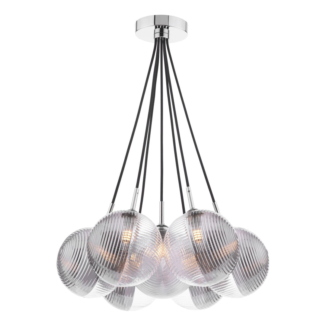 Dar ELP342-19 Elpis 7 Light Cluster Pendant Polished Chrome With Smoked/Clear Ribbed Glass