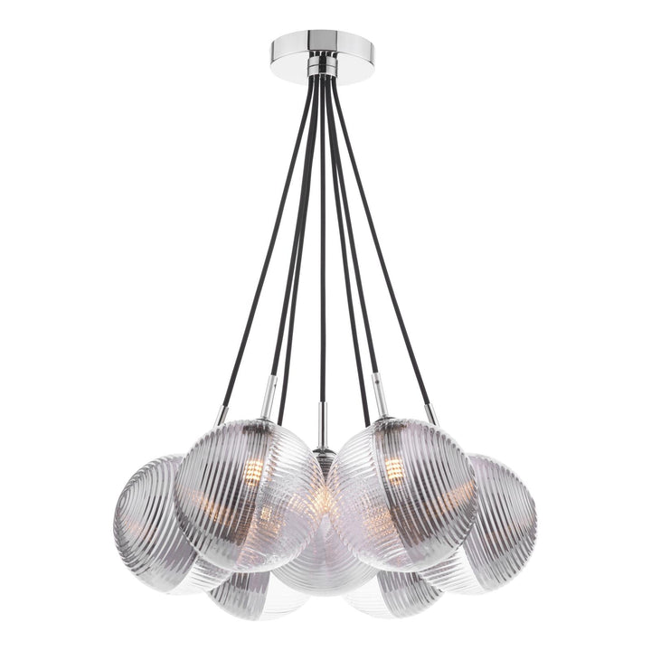 Dar ELP342-19 Elpis 7 Light Cluster Pendant Polished Chrome With Smoked/Clear Ribbed Glass