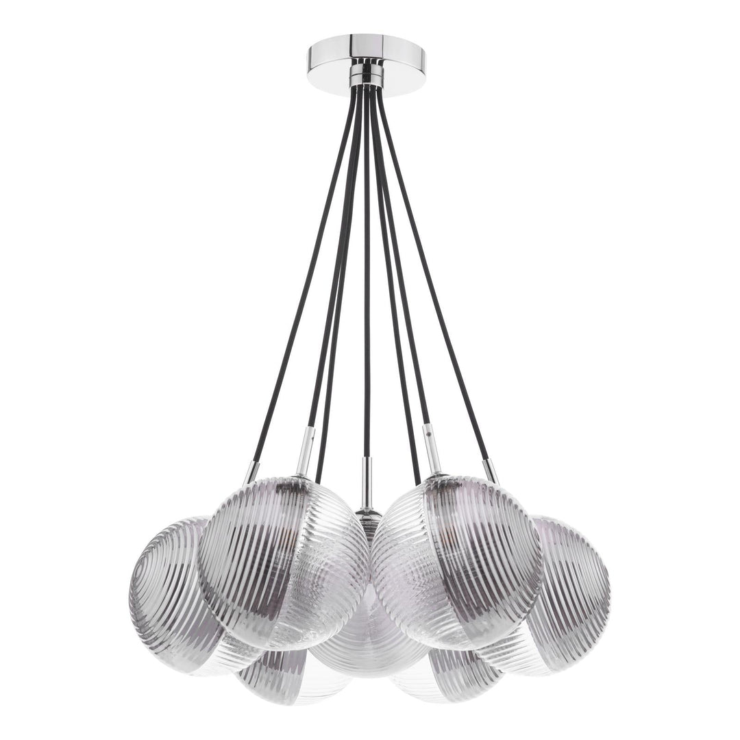 Dar ELP342-19 Elpis 7 Light Cluster Pendant Polished Chrome With Smoked/Clear Ribbed Glass