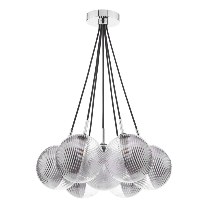 Dar ELP342-19 Elpis 7 Light Cluster Pendant Polished Chrome With Smoked/Clear Ribbed Glass