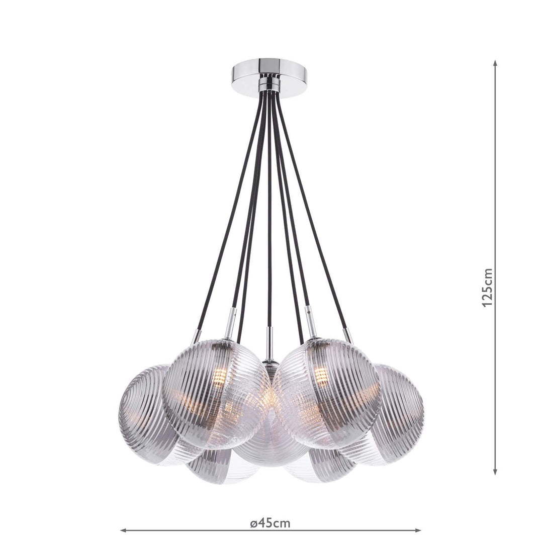 Dar ELP342-19 Elpis 7 Light Cluster Pendant Polished Chrome With Smoked/Clear Ribbed Glass