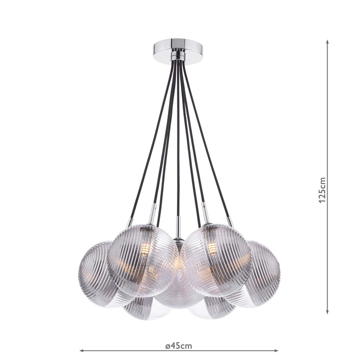 Dar ELP342-19 Elpis 7 Light Cluster Pendant Polished Chrome With Smoked/Clear Ribbed Glass