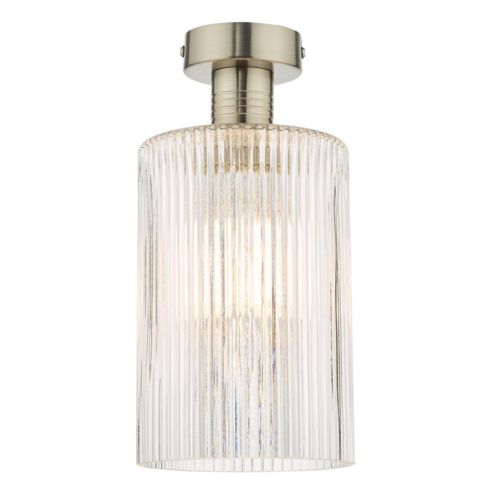 Dar EME4861-E01 Emerson Semi-Flush Antique Chrome and Ribbed Glass