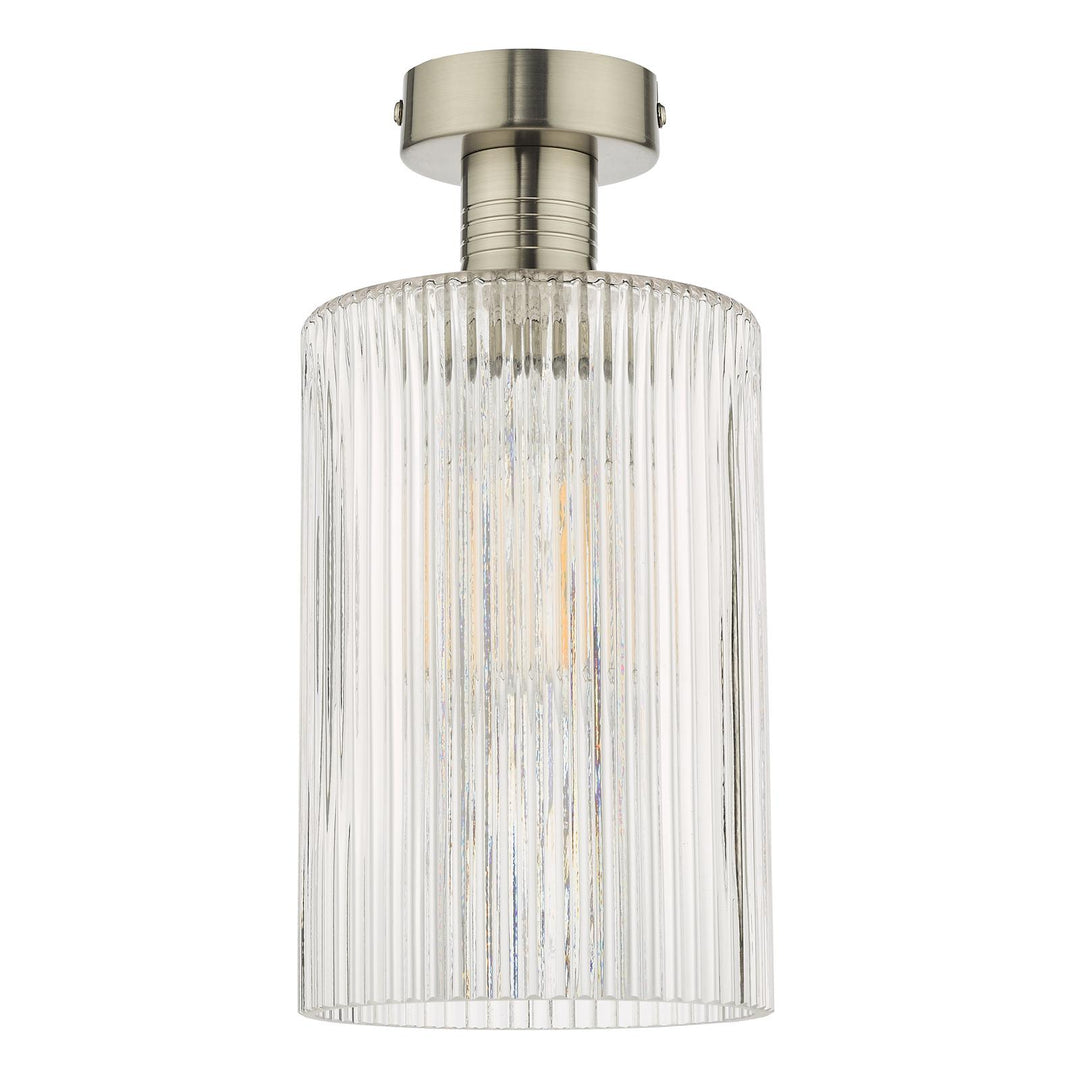 Dar EME4861-E01 Emerson Semi-Flush Antique Chrome and Ribbed Glass