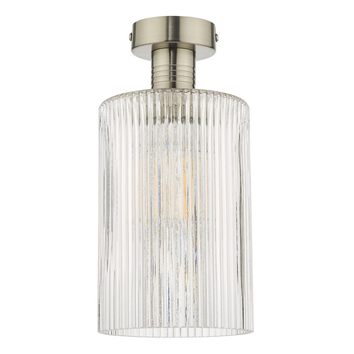 Dar EME4861-E01 Emerson Semi-Flush Antique Chrome and Ribbed Glass