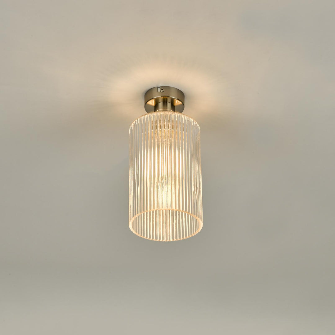 Dar EME4861-E01 Emerson Semi-Flush Antique Chrome and Ribbed Glass