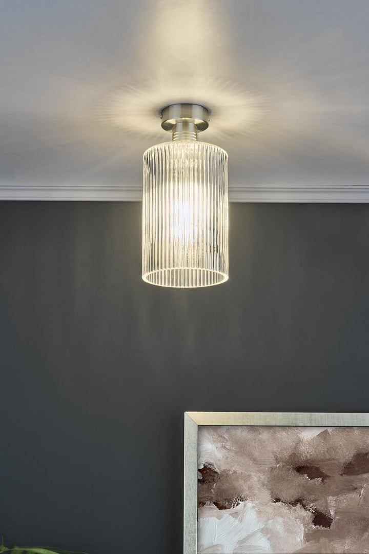 Dar EME4861-E01 Emerson Semi-Flush Antique Chrome and Ribbed Glass