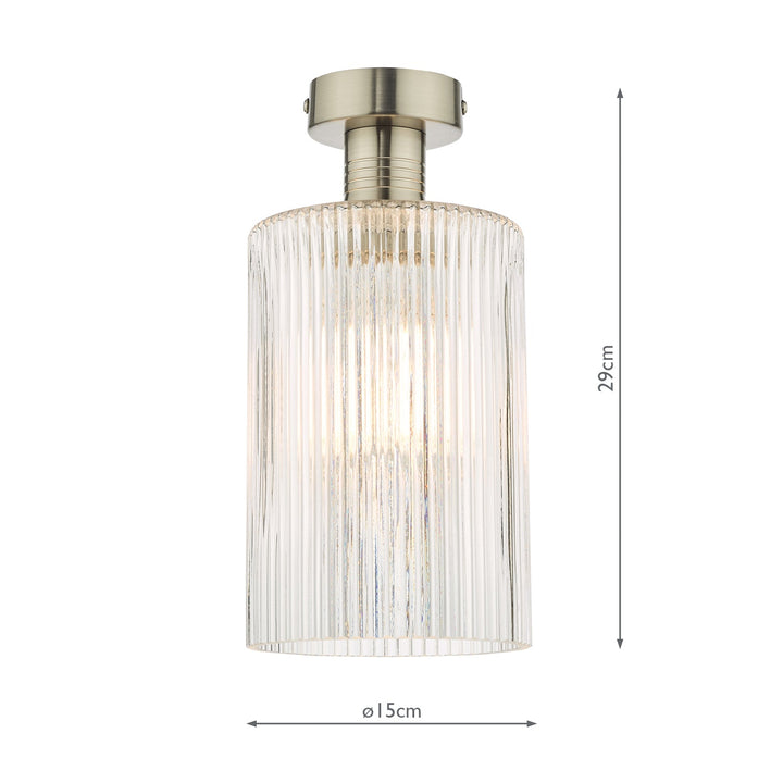 Dar EME4861-E01 Emerson Semi-Flush Antique Chrome and Ribbed Glass