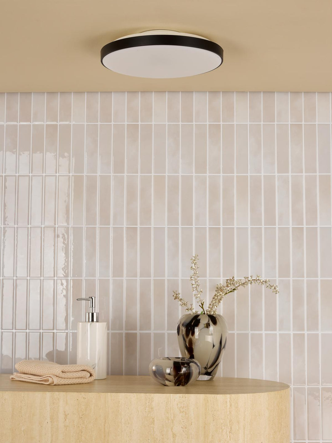 Dar ESS5222 Essien Bathroom Ceiling Light White and Black LED IP44