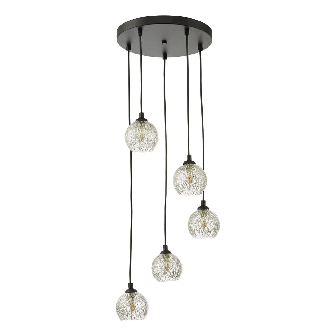 Dar FED0522-09 Federico 5 Light Cluster Pendant Matt Black With Clear/Wire Glass