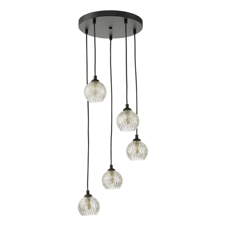 Dar FED0522-09 Federico 5 Light Cluster Pendant Matt Black With Clear/Wire Glass