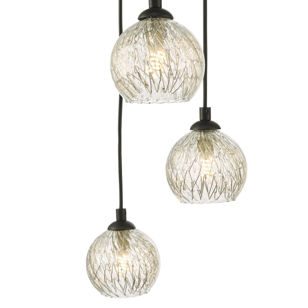 Dar FED0522-09 Federico 5 Light Cluster Pendant Matt Black With Clear/Wire Glass