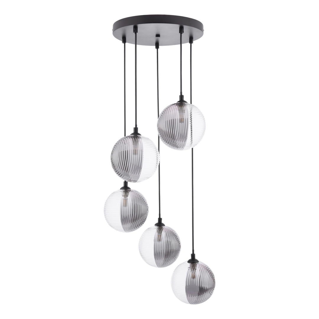 Dar FED0522-19 Federico 5 Light Cluster Pendant Matt Black With Smoked/Clear Ribbed Glass