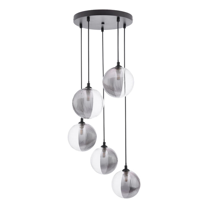 Dar FED0522-19 Federico 5 Light Cluster Pendant Matt Black With Smoked/Clear Ribbed Glass